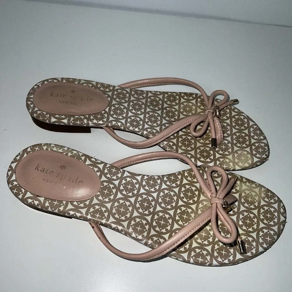 Kate Spade Mistic Bow Thong Sandals Womens Size 9.5 Pale Pink Leather - Image 3