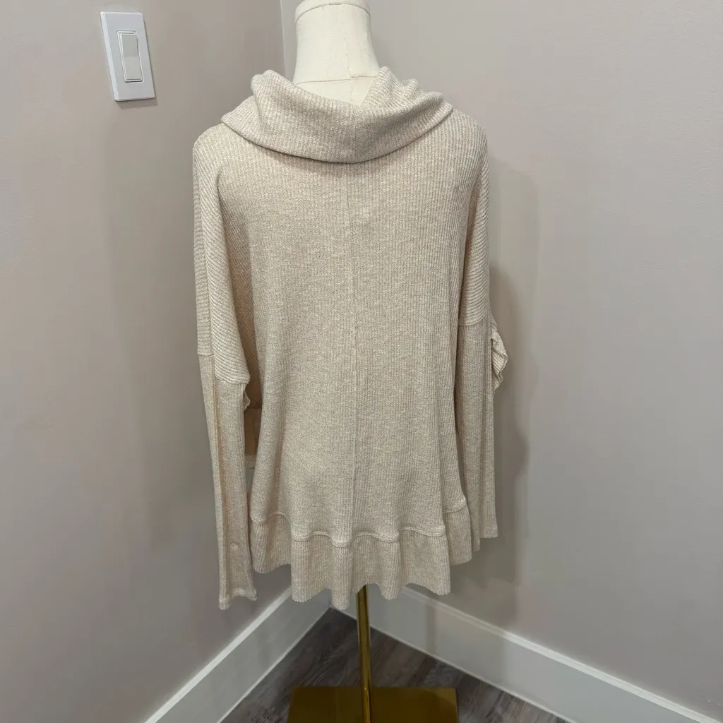 Anthropologie Postmark cowl neck sweater with ruffle hem cream‎ gold S/XS NWT - Image 3