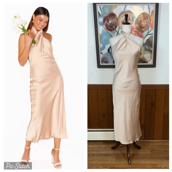 Pretty New Show Me Your Mumu Jasmine Satin Halter MIDI Dress! - Image 2