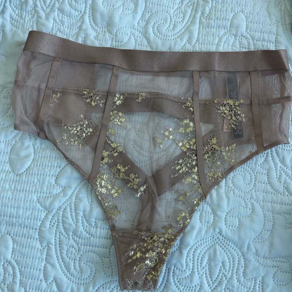 NWT Victoria's Secret 32DD  BRA SET S high-waist thong  BROWN gold foil - Image 10