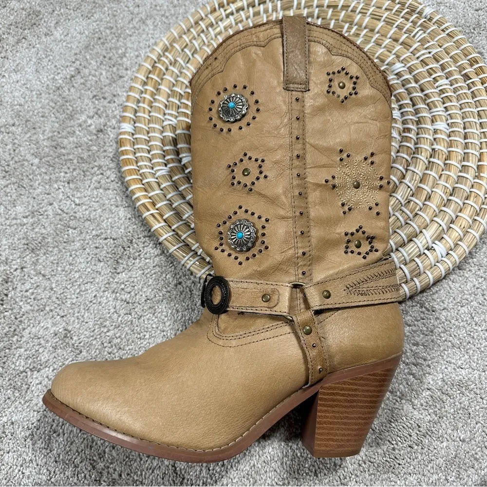 Dingo Addie Women’s Harness Boots Mid-Calf Rhinestone Western Rodeo Cowgirl Tan - Image 10