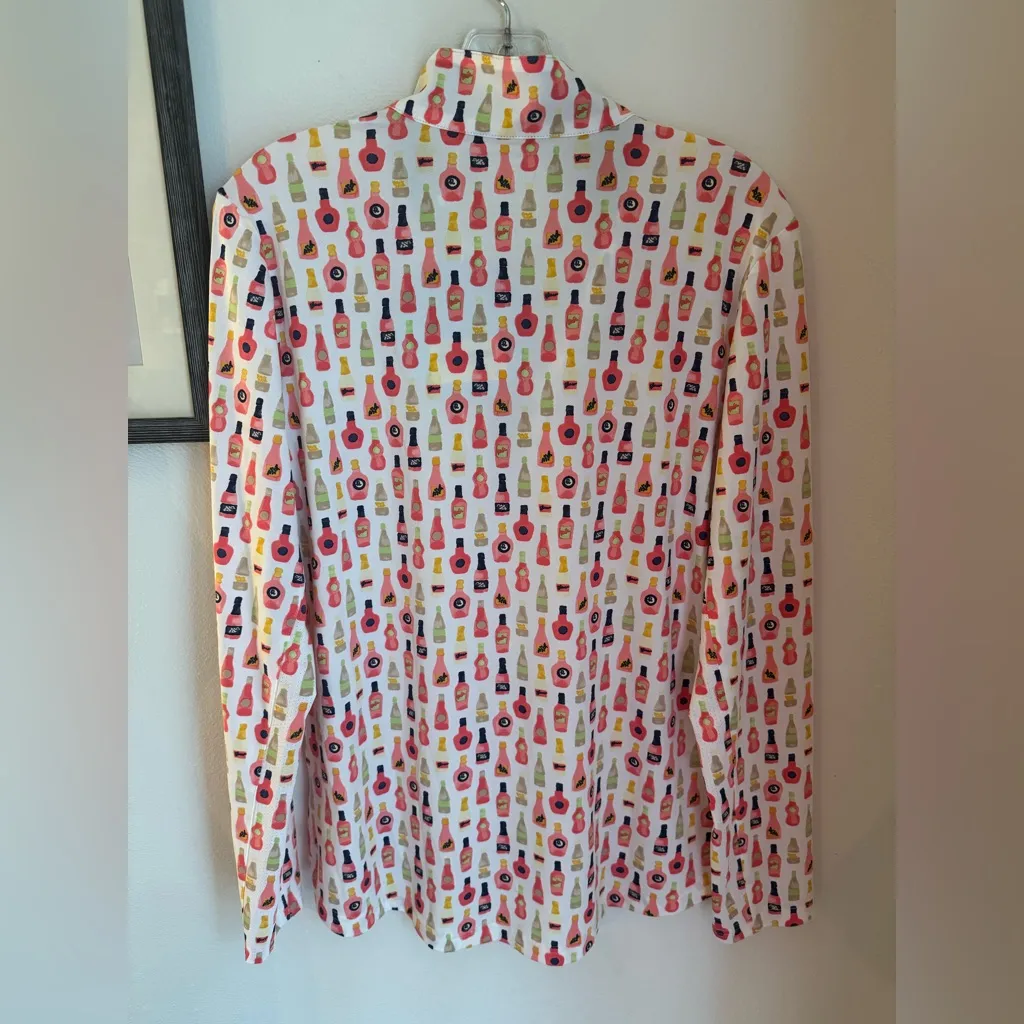 NWT SanSoleil Vineyard Wine Bottle Print Solcool 1/4 Zip Pullover Top White Size M - Image 4
