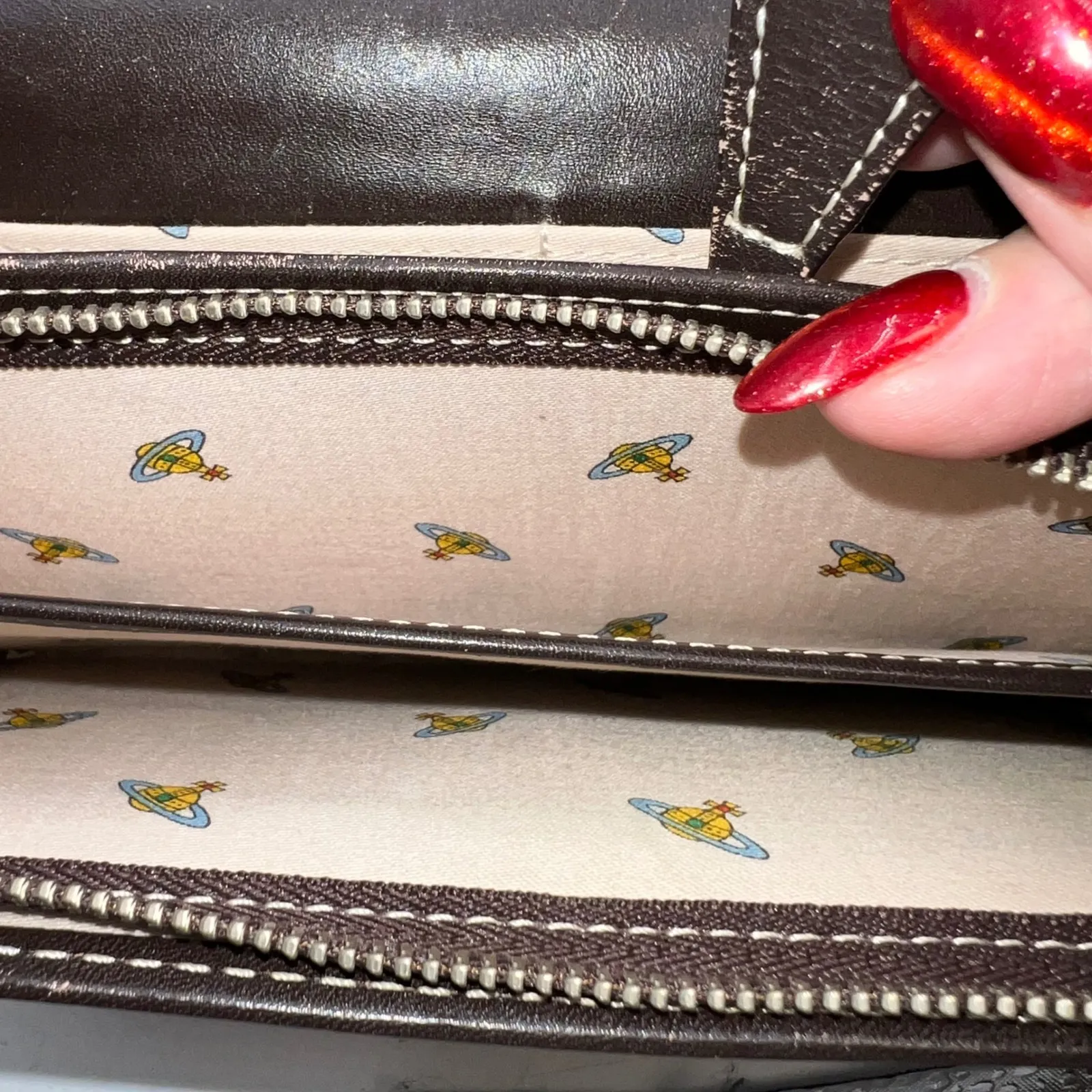 Vivienne Westwood Orb Striped Canvas Leather Tri-Fold Wallet - Image 9