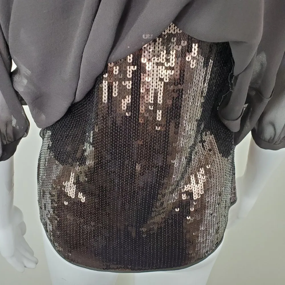 Elie Tahari Silk Sheer Overlay Sequin Blouse - Image 8