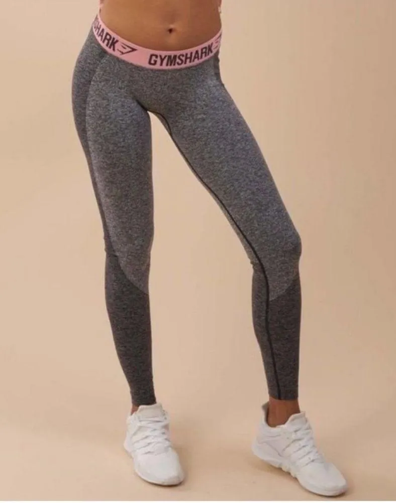 Gymshark Flex Leggings Charcoal Marl/ Peach Pink XS Grey Pink - Image 4