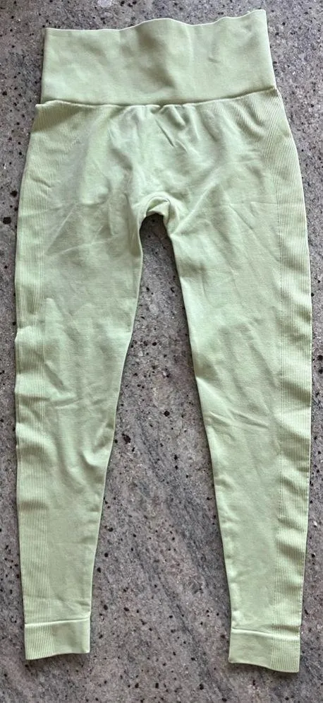 Sportneer Avocado Green Ribbed Seamless Gym Yoga Leggings Pants - Image 4