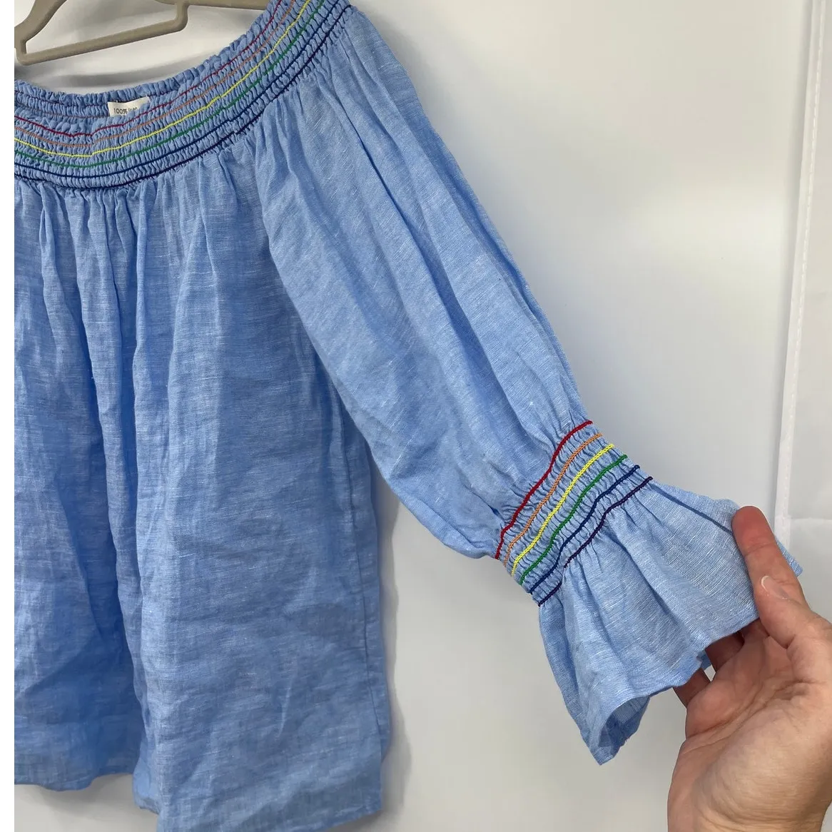 C&C California Linen Off Shoulder Womens Top Sz M Rainbow Cottage Boho Festival - Image 5