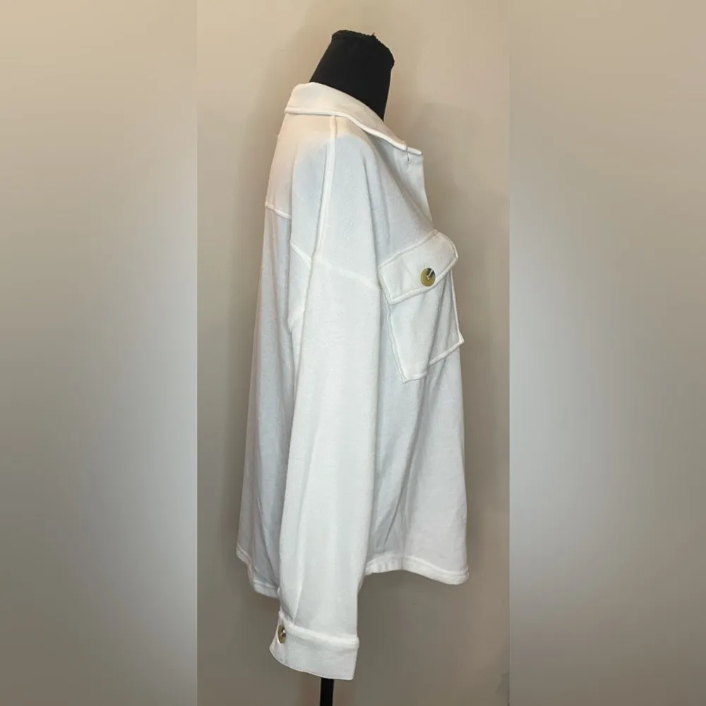 Hippie Rose- Juniors' Corduroy-trim Sherpa Button-up Shacket‎ In Winter White S - Image 3