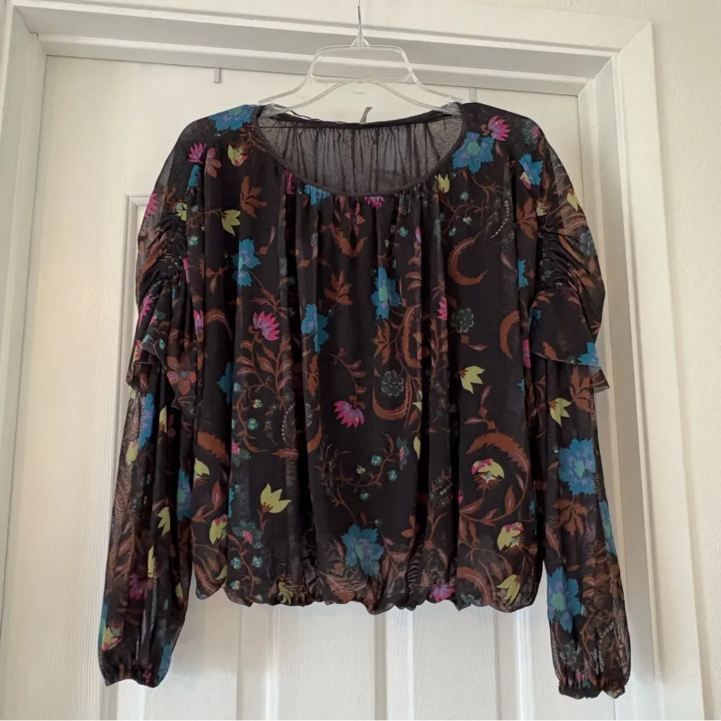 Free People Wild Flower Honey Black Floral Top Whimsygoth Fairy Whimsy - Image 4