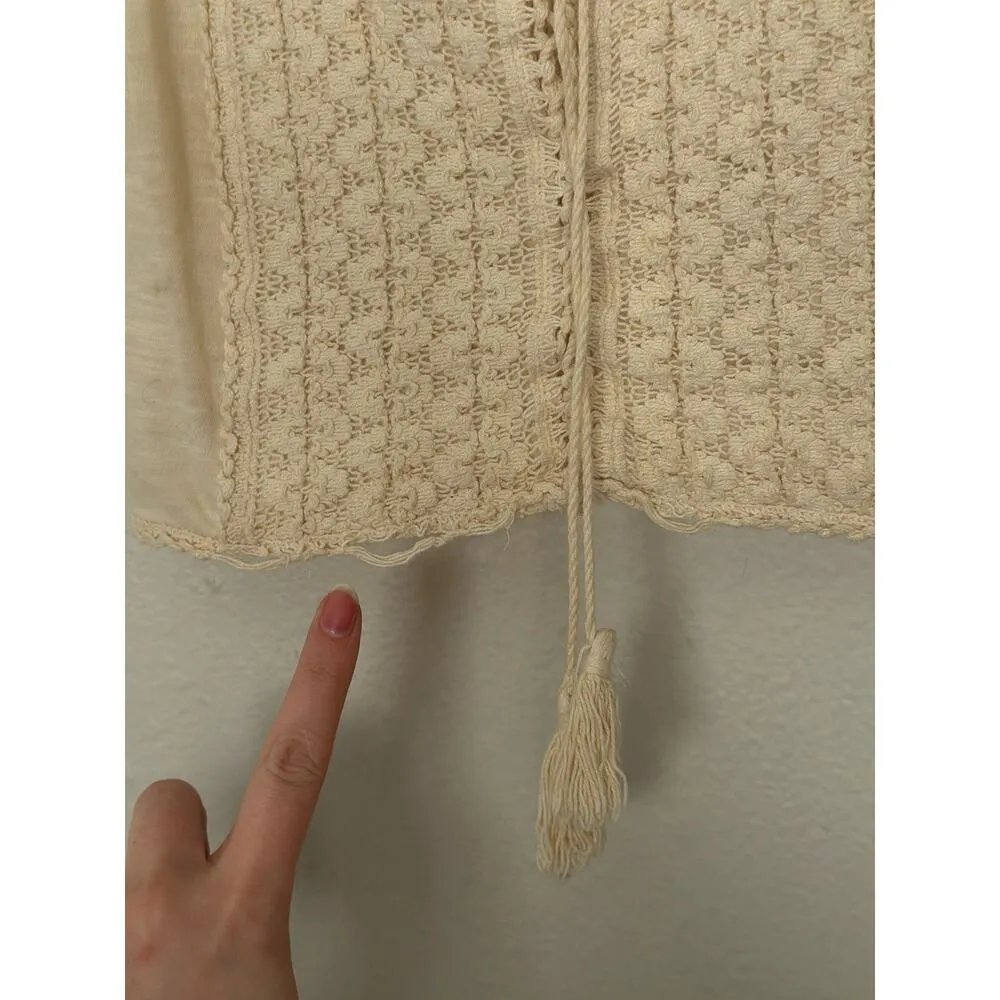 Cute American Eagle CS Boho Chic Cream Knit Crochet Smocked Tank Top Corset Size XS - Image 7