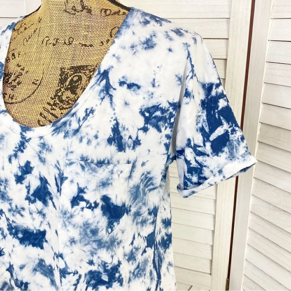 J. Crew Tie Dye Scoop Neck Pocket Tee Shirt Blue White Small - Image 5