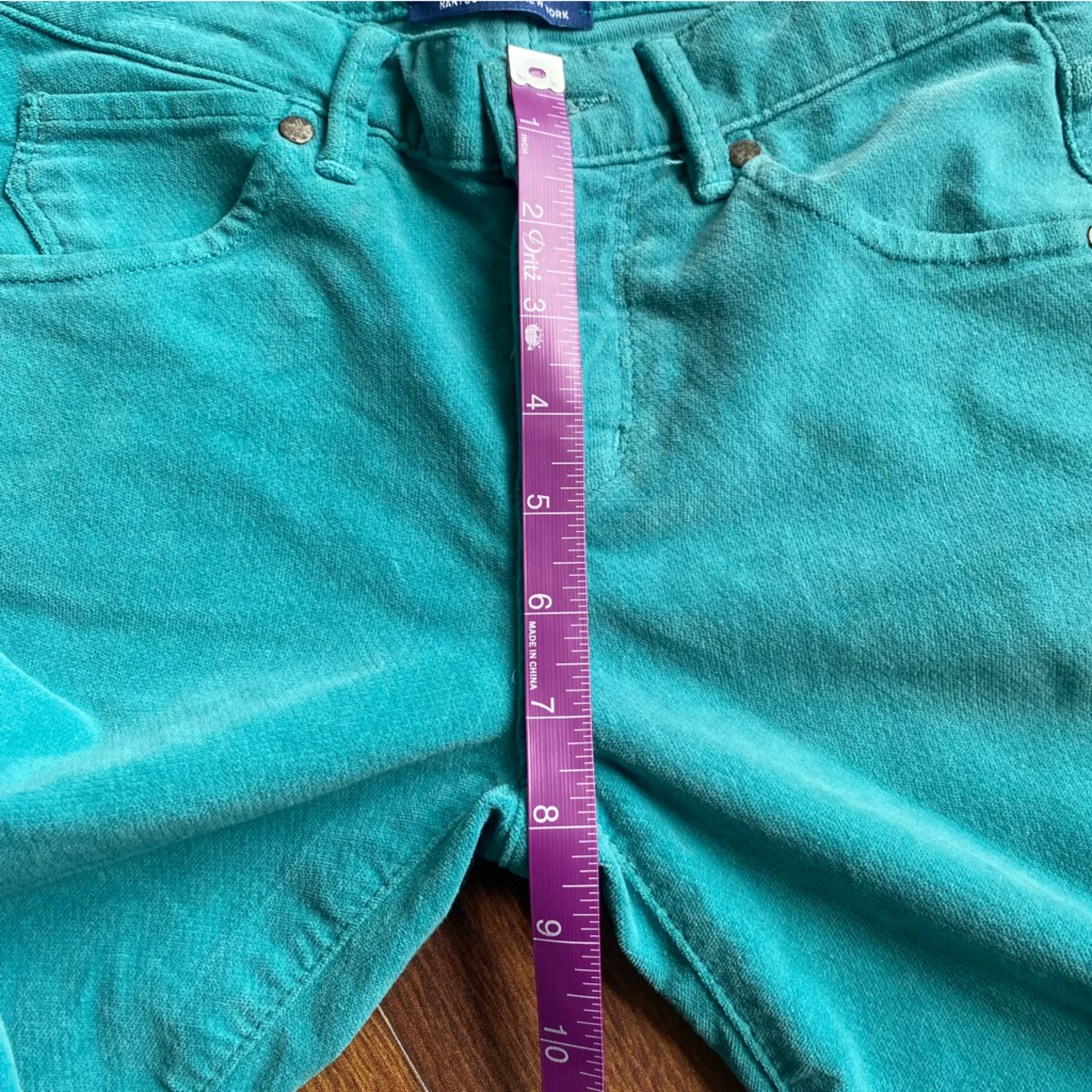 4/$20 Erica Wilson Needle Works Nantucket New York Velour Skinny Pants Blue Size 40 - Image 5