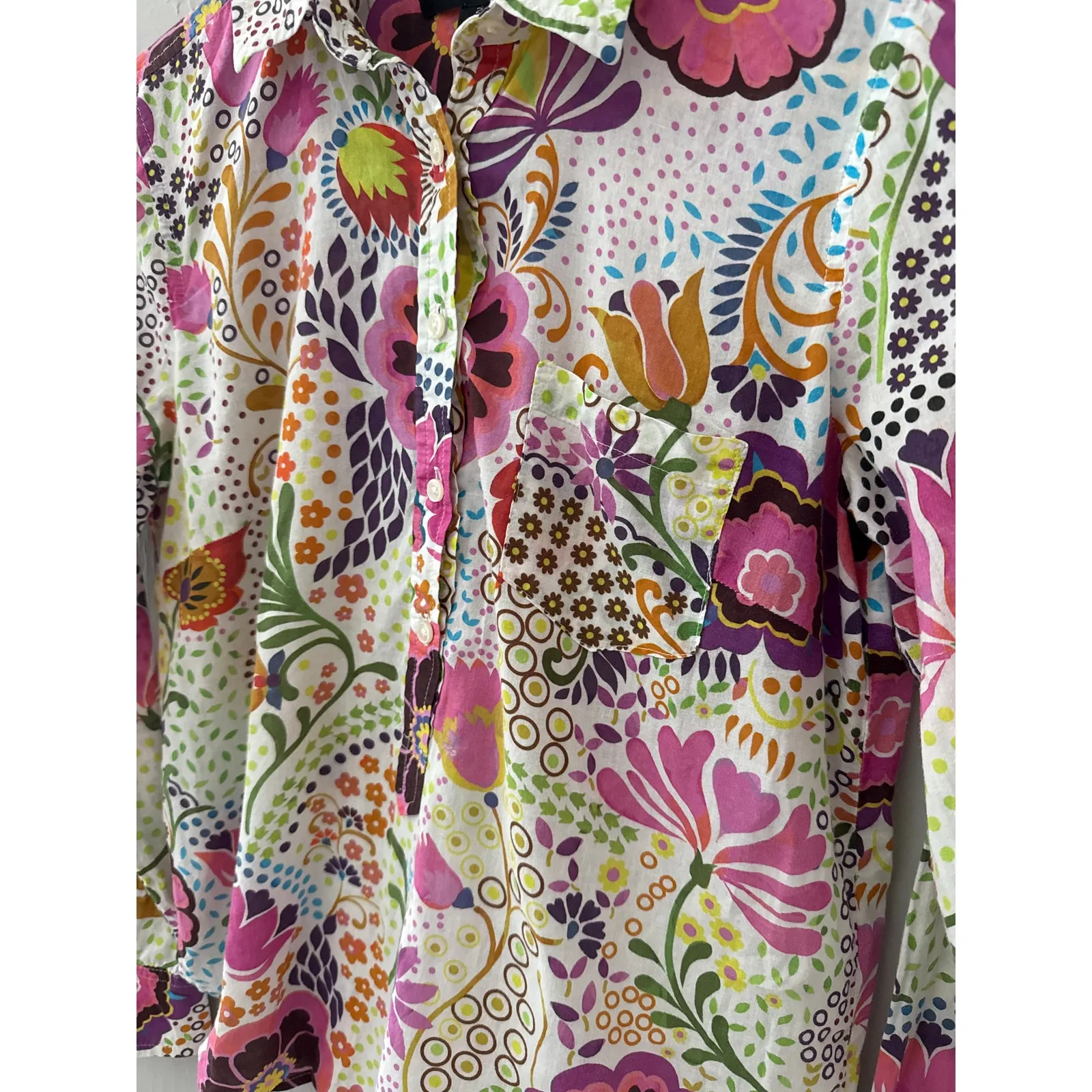 J.‎ Crew Ratti Retro Floral Popover Classic Fit  Shirt Rose Multi Size 2 - Image 11