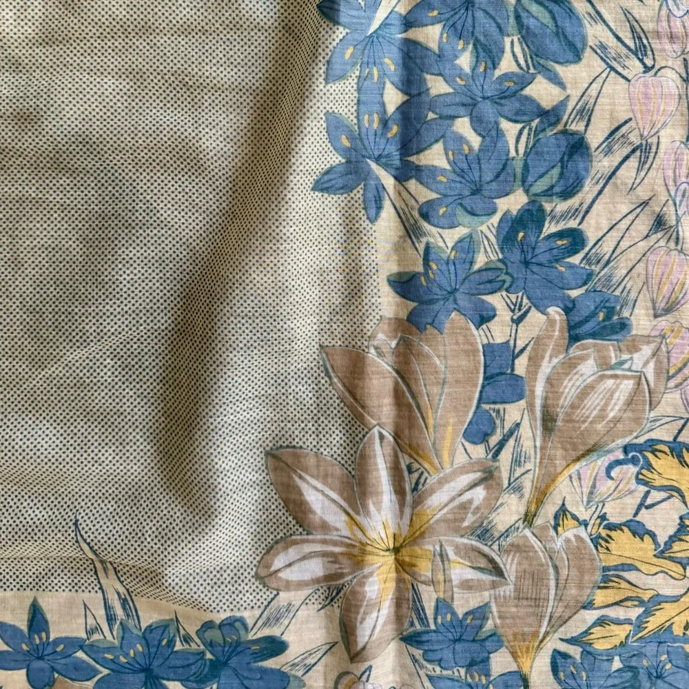 70s Vintage Anne Klein Swiss Dot & Floral Print Cottagecore Cotton Scarf Wrap - Image 12