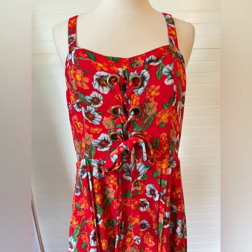 Sugarlips Red White & Blue Floral Lace up Maxi Dress - Image 2