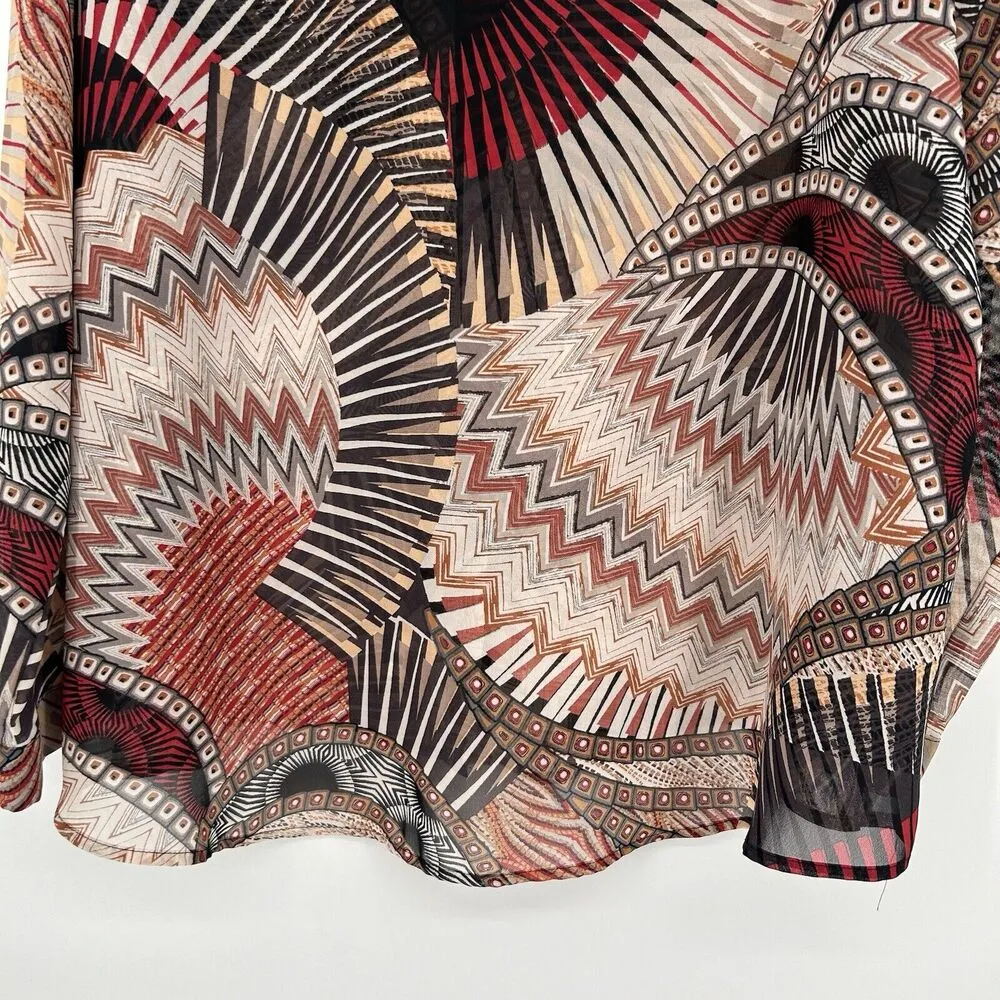 Susan Graver Boho Printed Tunic Top Button Up Sher Orange Black Size 16 - Image 10