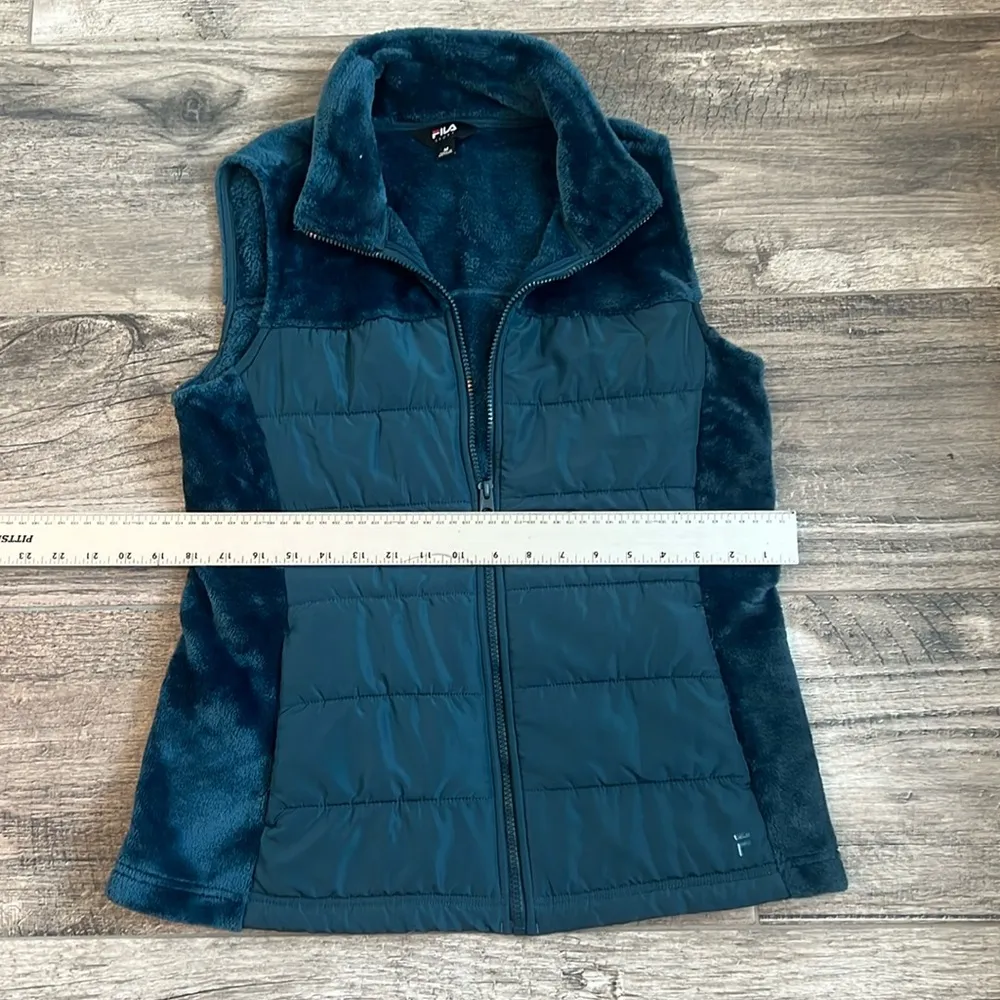 Fila Vest Womens medium Faux Fur dark blue Full Zip Outerwear Coat Jacket #135 - Image 2