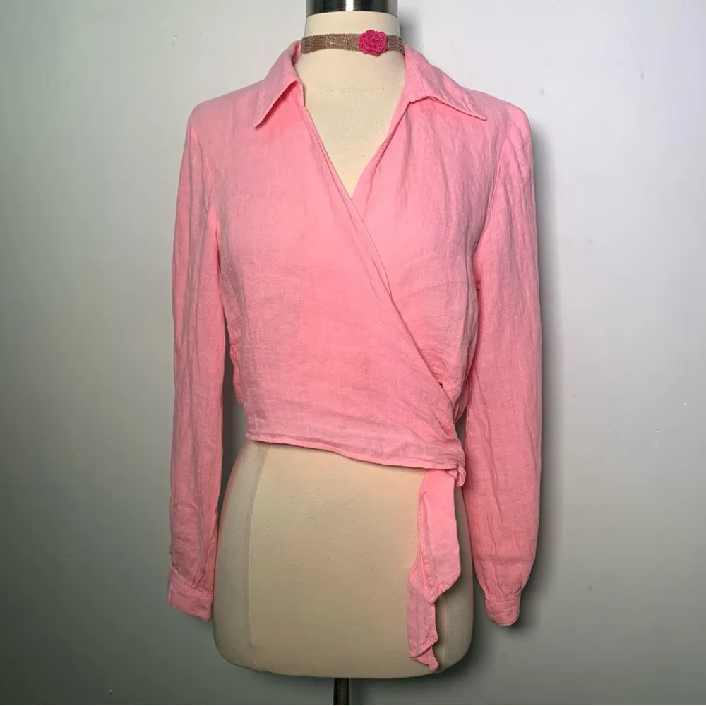 ZARA NWT 100% Linen  barbie pink wrap blouse size S ref 2624/500 summer beach - Image 6