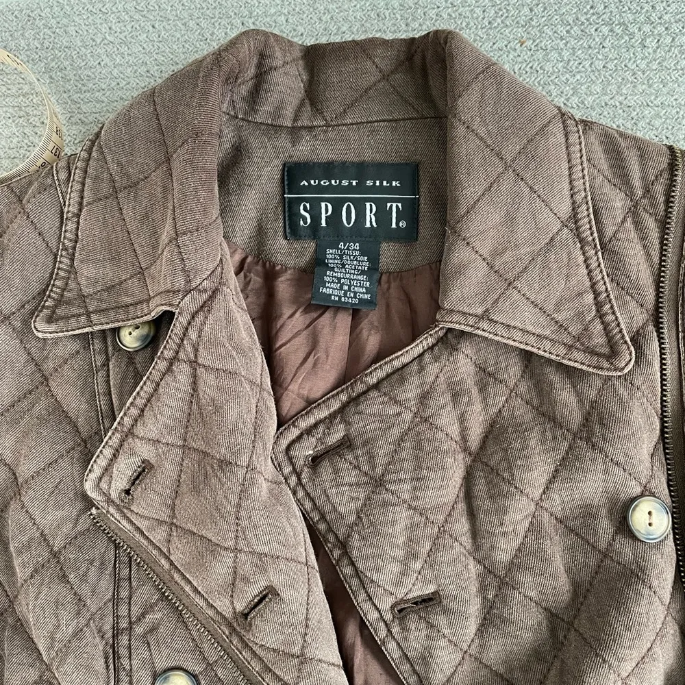 August Silk Sport Brown Quilted Cropped Jacket Silk Size 4 - Image 5