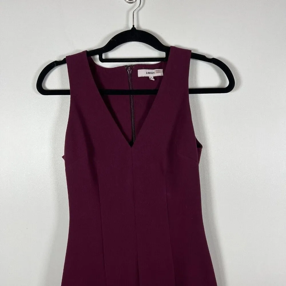 Likely Park Dress in Plum V-neck Sheath Bodice Sleeveless Womens Size‎ 6 - Image 4