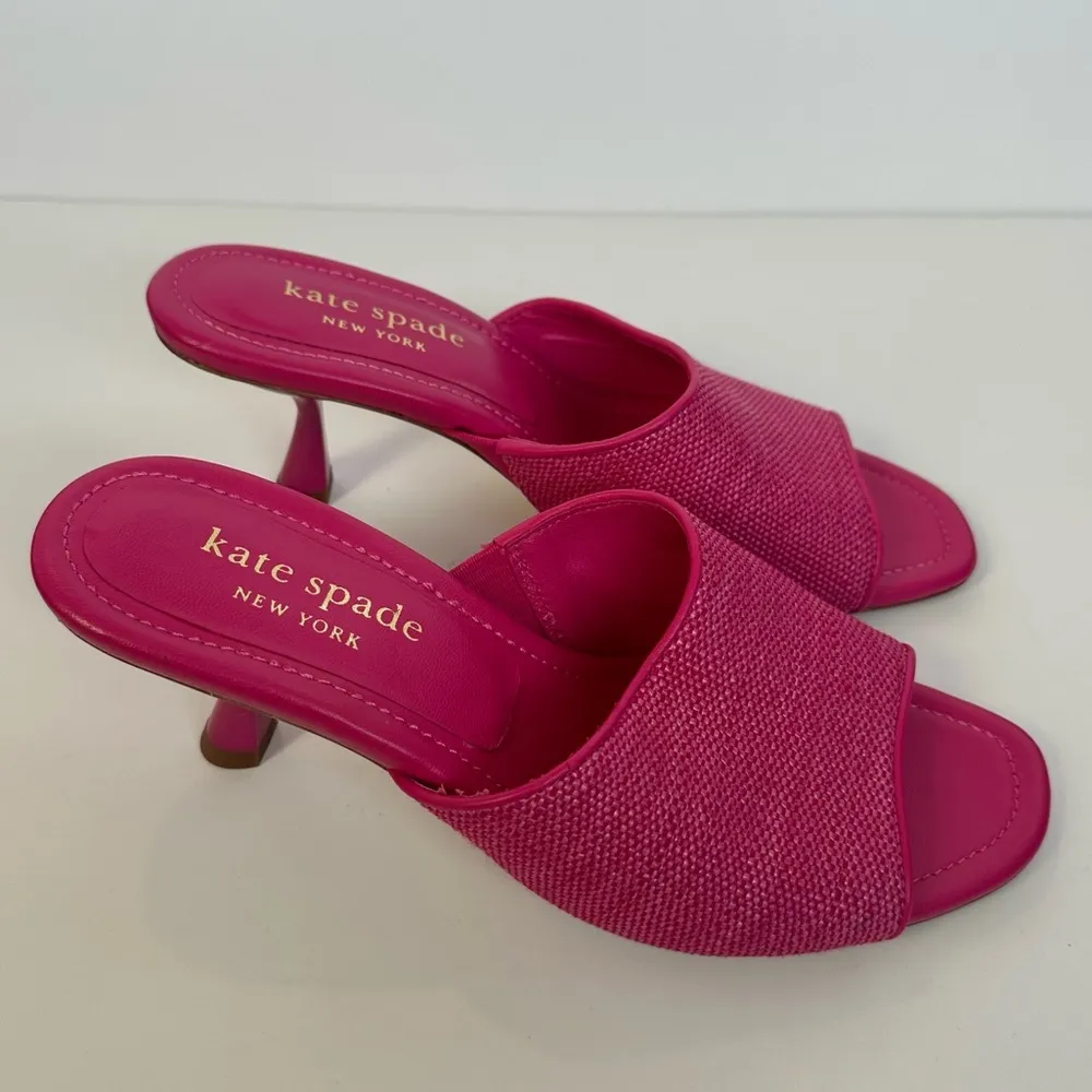 Kate Spade Malibu Raffia Pink Leather Slide Kitten Heels - Image 5