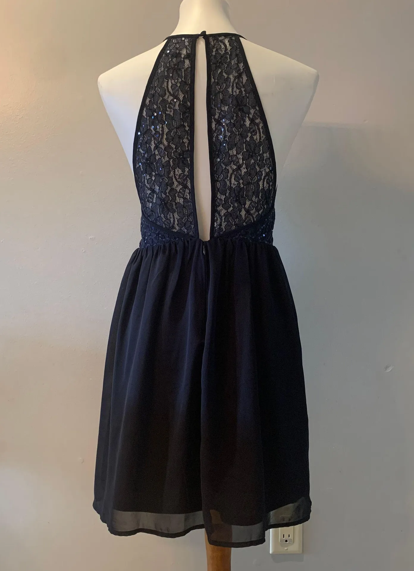 Lulus Lace & Sequin Navy Skater Dress - Image 4