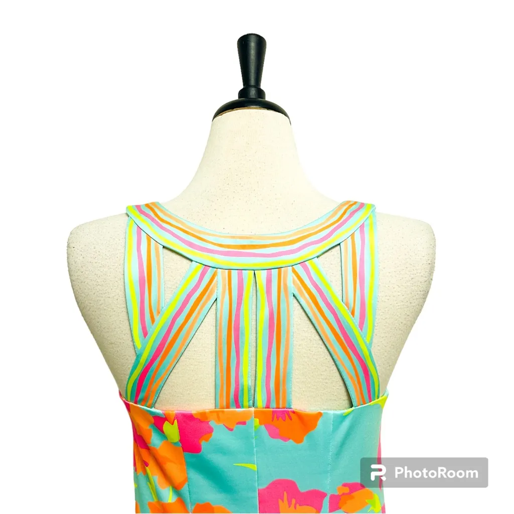 Gretchen Scott Isosceles Seafoam Green Neon Floral Sleeveless Shift Dress Large - Image 6