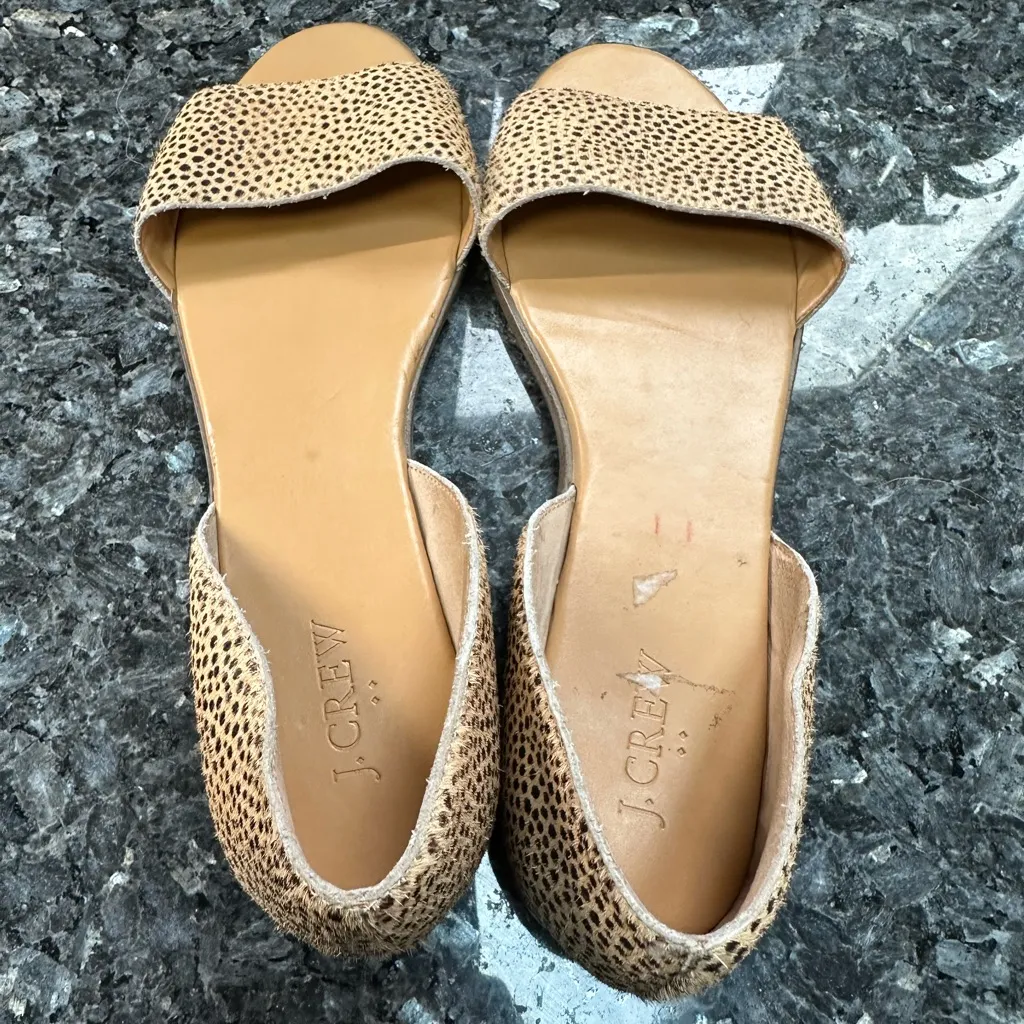 J. Crew Women's Size 10 Morgan Chic Beige Polka Dot Calf Hair Peep Toe Flats - Image 2