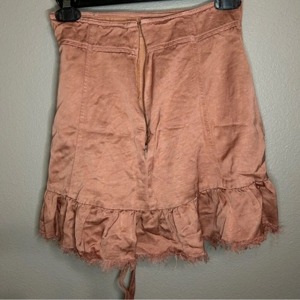 Free People One pink satin raw distressed hem mini wrap skirt size XS 0 - Image 7
