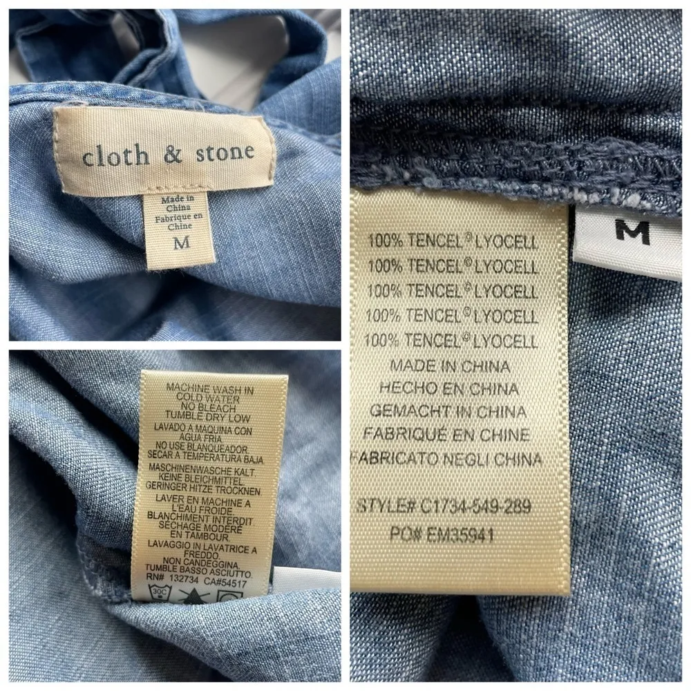 Anthropologie Cloth & Stone Denim Chambray Dress Blue Size Medium Bell Sleeves - Image 6