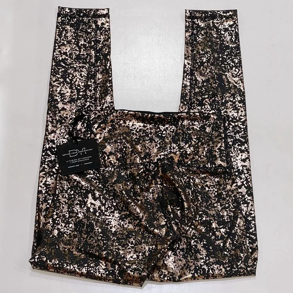 NEW DYI S Signature Tight Shine Foil Legging Metallic HighRise Copper UPF Gym - Image 4