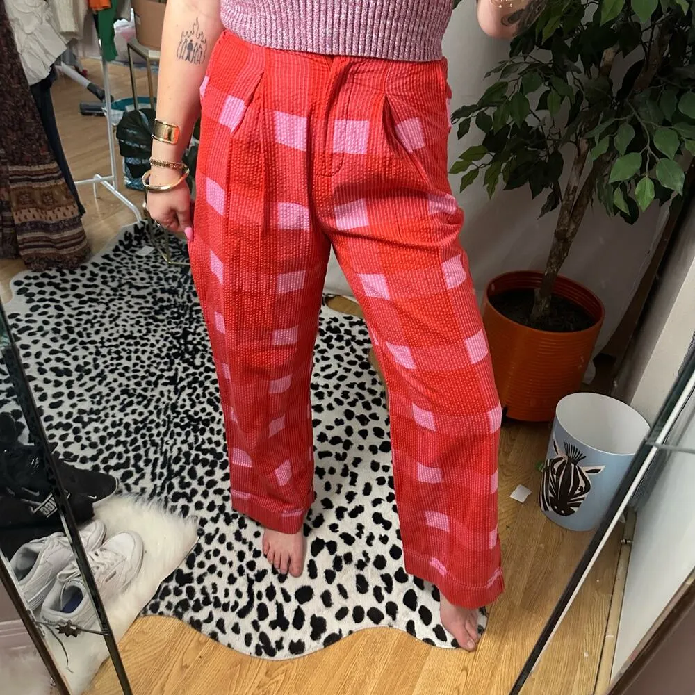 Anthropologie x Porridge Preppy Plaid Wide-Leg Pants Red Size XS NWT - Image 4