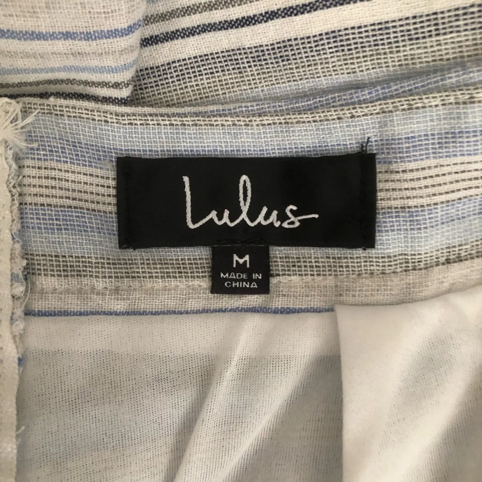 lulus Savvy Blue and White Striped White Fringe Along Sides Hem Shorts Medium - Image 6