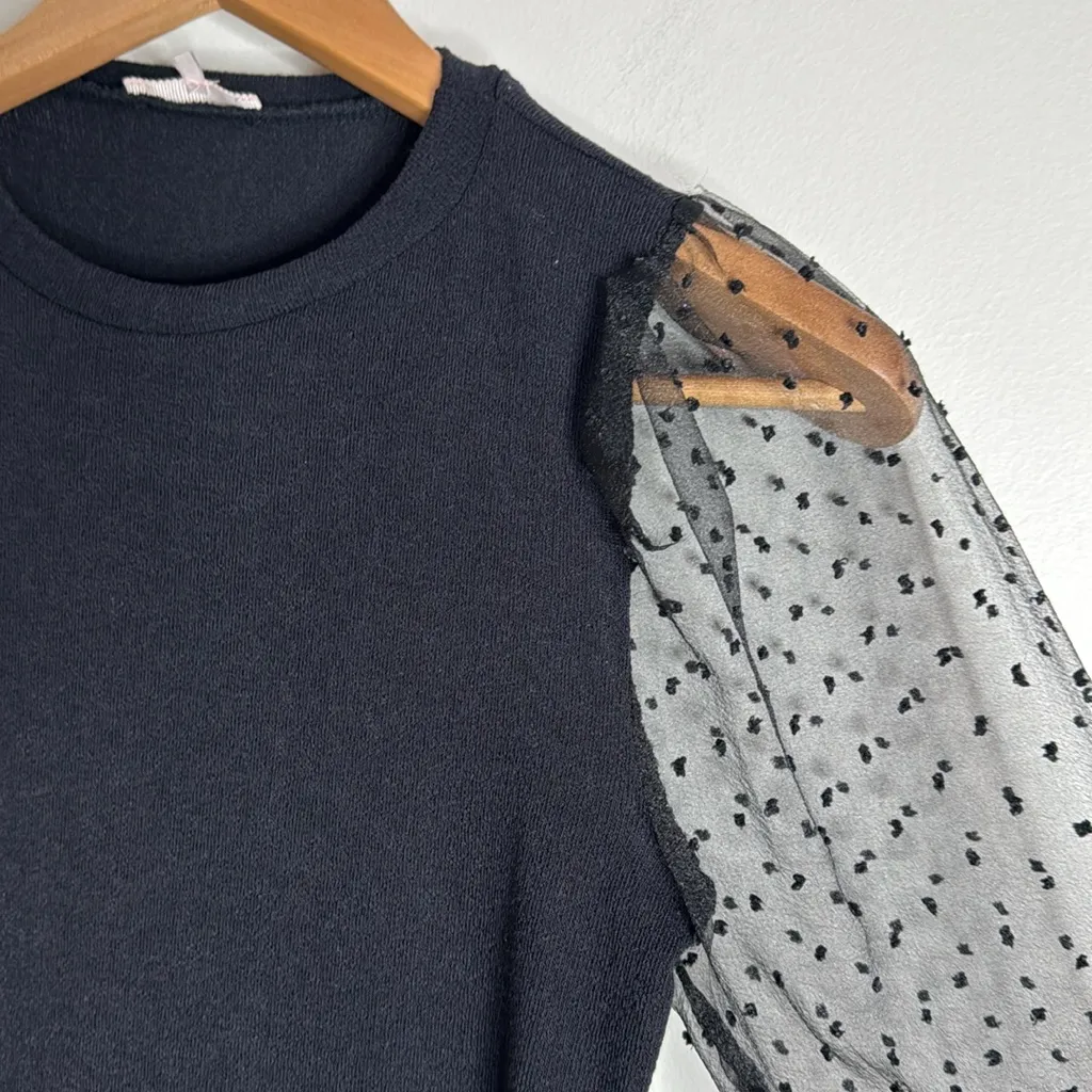 Mi Ami Francesca's Victorian Clip Dot Puff Sheer Long Sleeve Blouse size S Black - Image 4