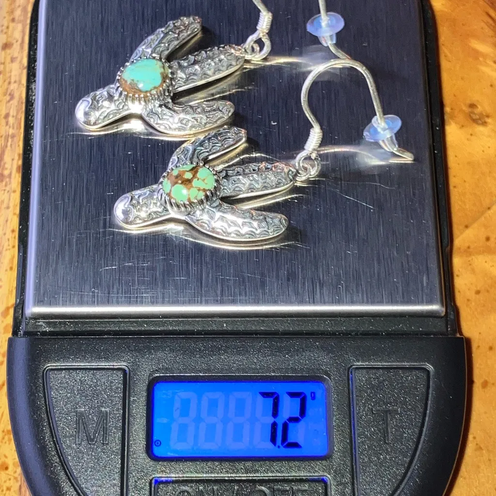 Natural Blue Moon Turquoise Cactus Earrings Silver - Image 6