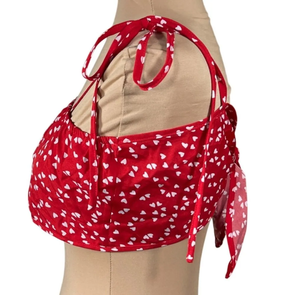 Shein 2 Piece Short Set Bikini Top Shorts All Over Hearts Red M Medium - Image 3