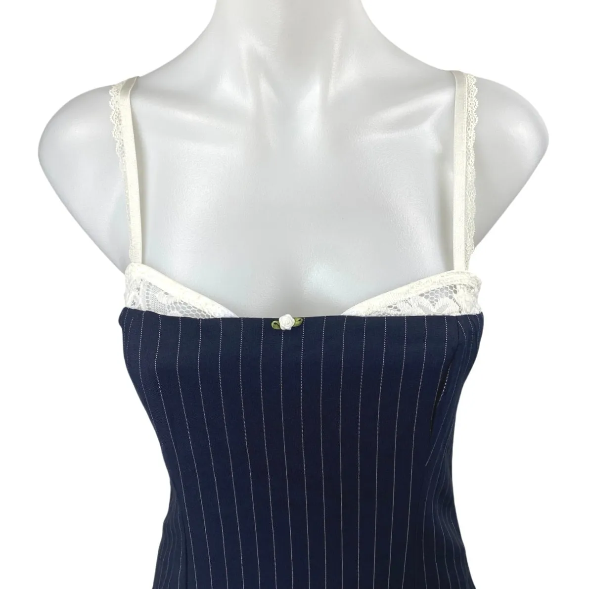 Edikted Blue Lace Pinstriped Sleeveless Cami Camisole Mini Bodycon Dress Size S - Image 3