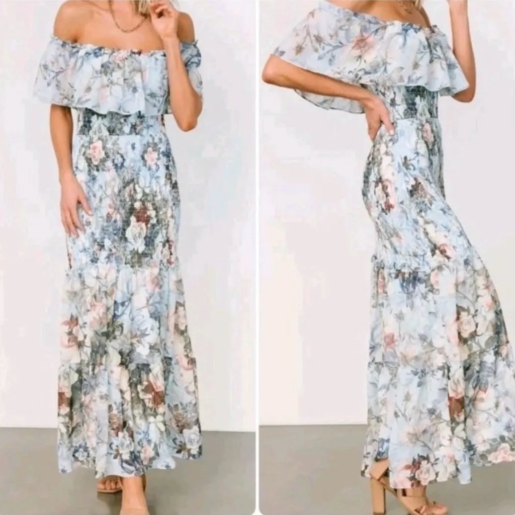 Baltic Born Amalfi Smocked Maxi Dress Blue Floral Size M NWT - Image 4
