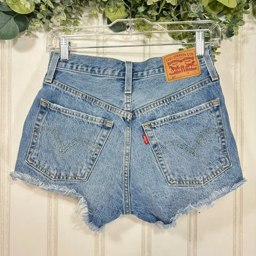 Levi Strauss & Co 501 Distressed Denim Micro Shorts W25 Casual Summer Preppy - Image 2