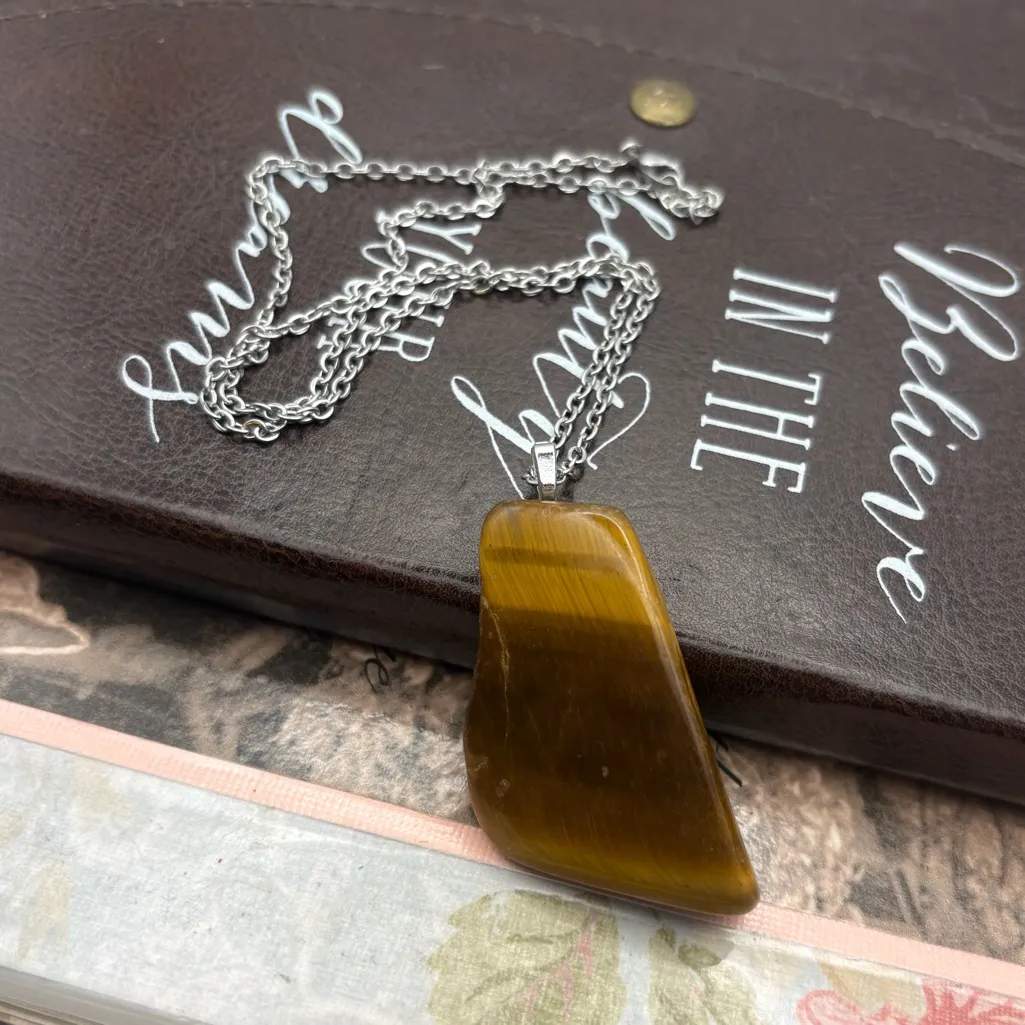 Handmade Tiger’s Eye Pendant Necklace – Oregon Coast Tumbled Crystal 18” - Image 4