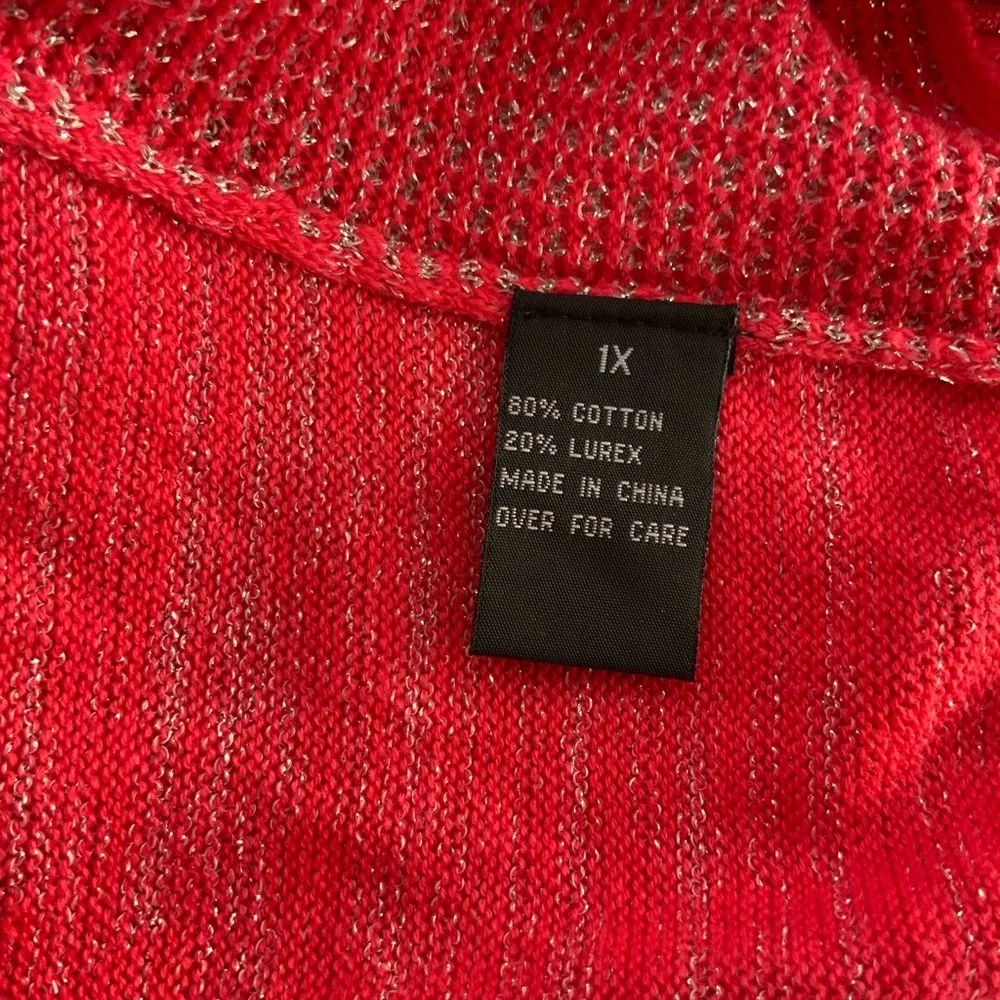 Alyx Open Cardigan Shrug Metallic Batwing Sleeve Cropped Poppy Coral Plus 1X Pink - Image 9