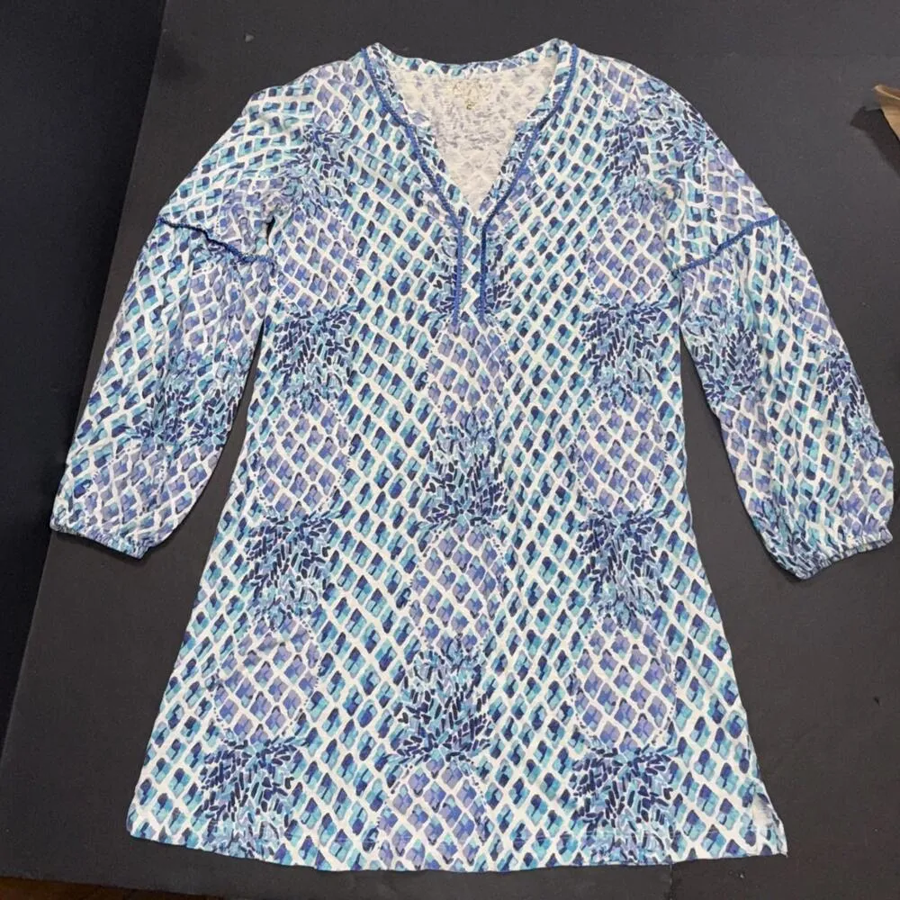 Lilly Pulitzer Fringe Pineapple Preppy Beach Puff Sleeve Designer Mini Dress Med - Image 15