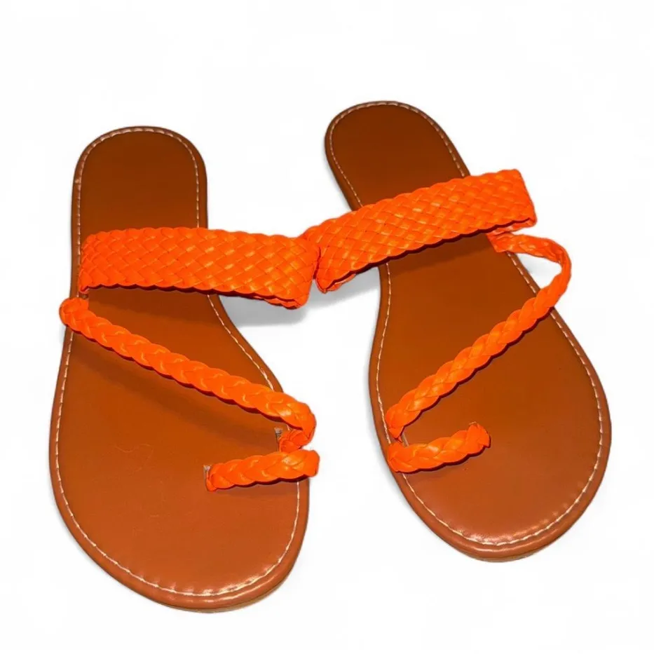 Women’s Orange Braided Flat Sandals Toe Loop Size 43 - Image 2