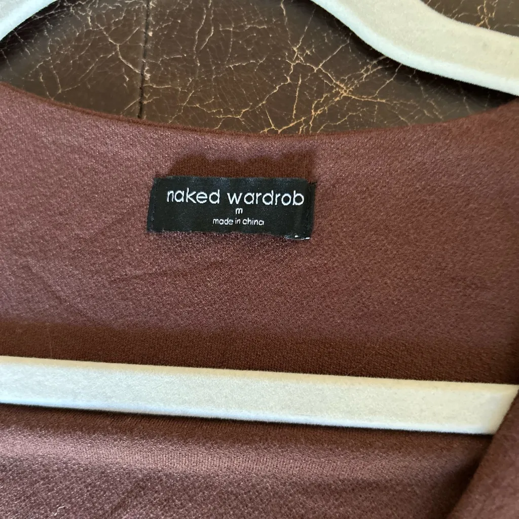 Naked Wardrobe Short Sleeve V-neck Brown Bodycon Dress Ruched Bust - Image 3