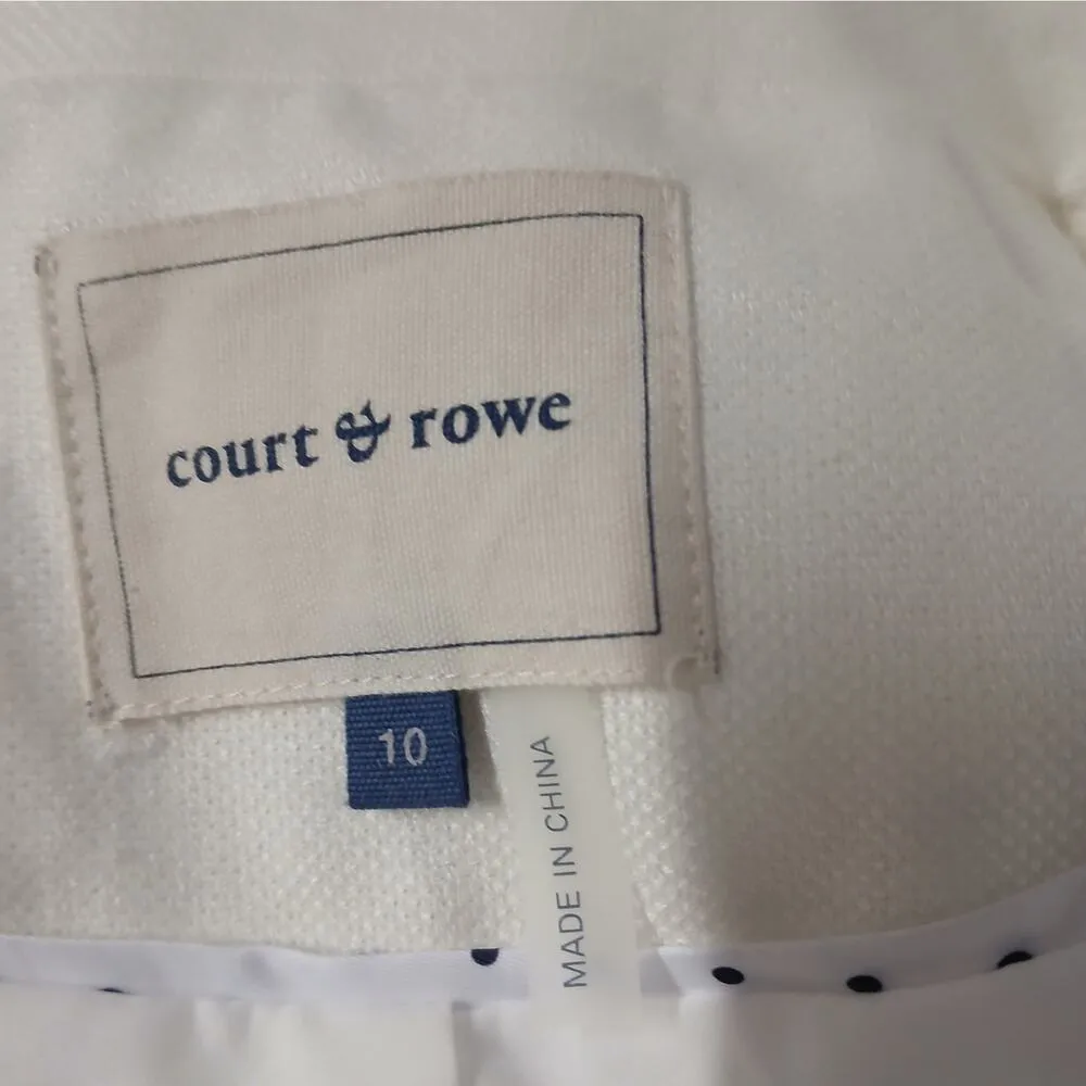 Court & Rowe Contrast Tipped Blazer Women's 10 Eccru Linen Jacket Office Career Blue - Image 6