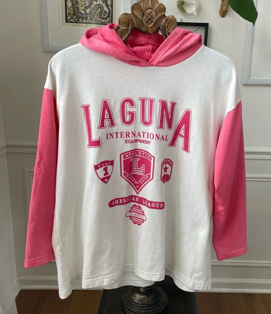 Vintage 80s 90s Laguna International Pink White Crest Tshirt Hoodie L Size L - Image 1