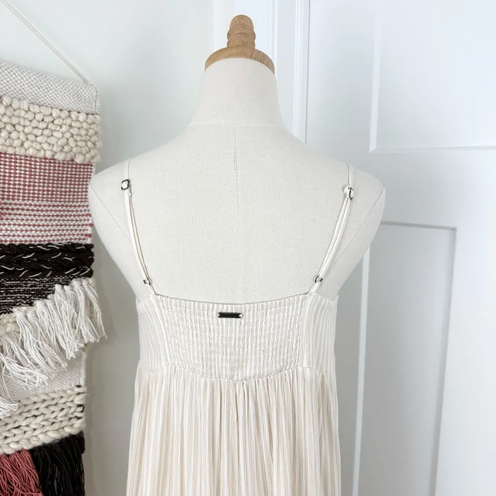 Billabong Twist Tie Front Striped Sleeveless Midi Dress Cream Sz M - Image 5