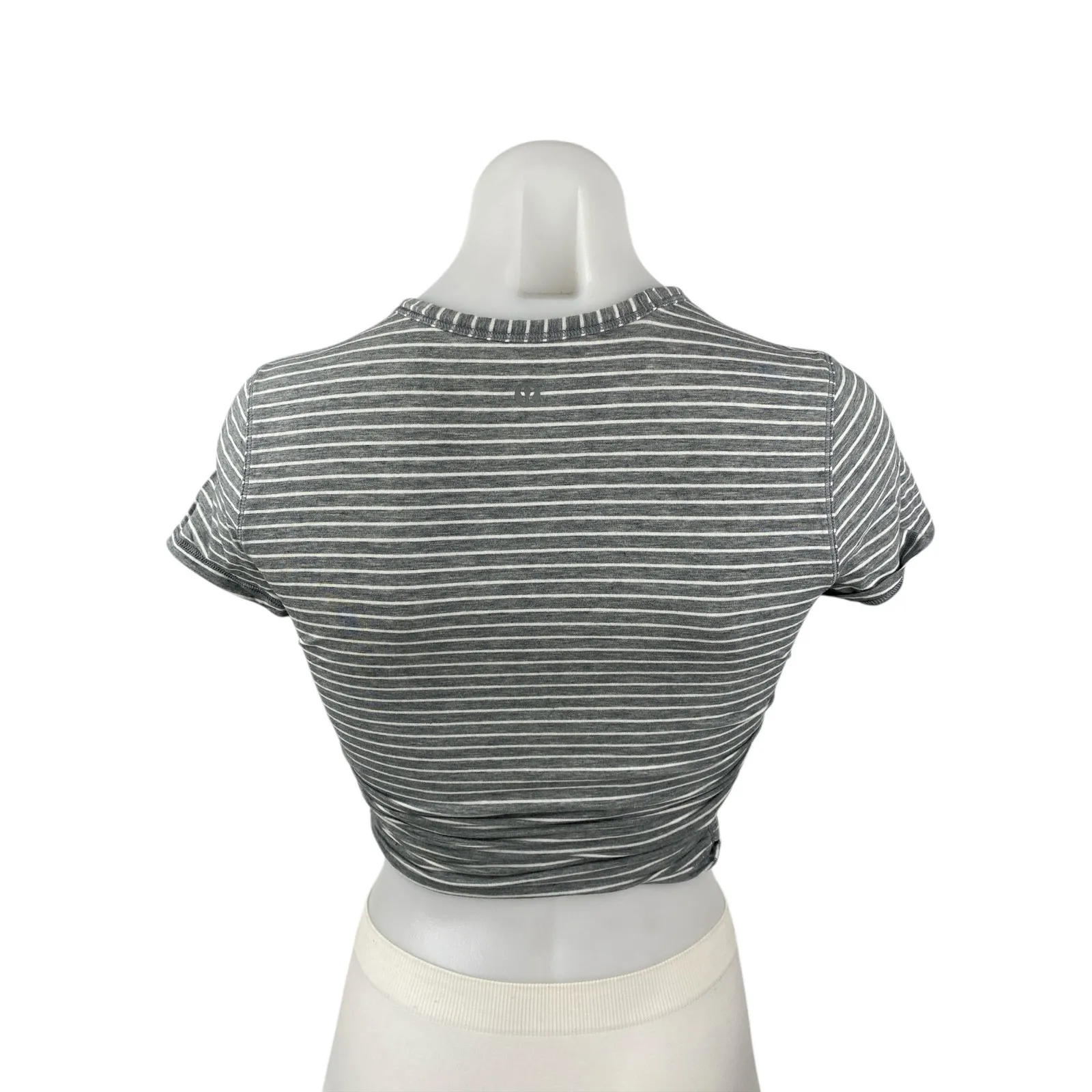 Lululemon All It Takes Gray Striped Ruched Short Sleeve Crop Tee T - Image 2