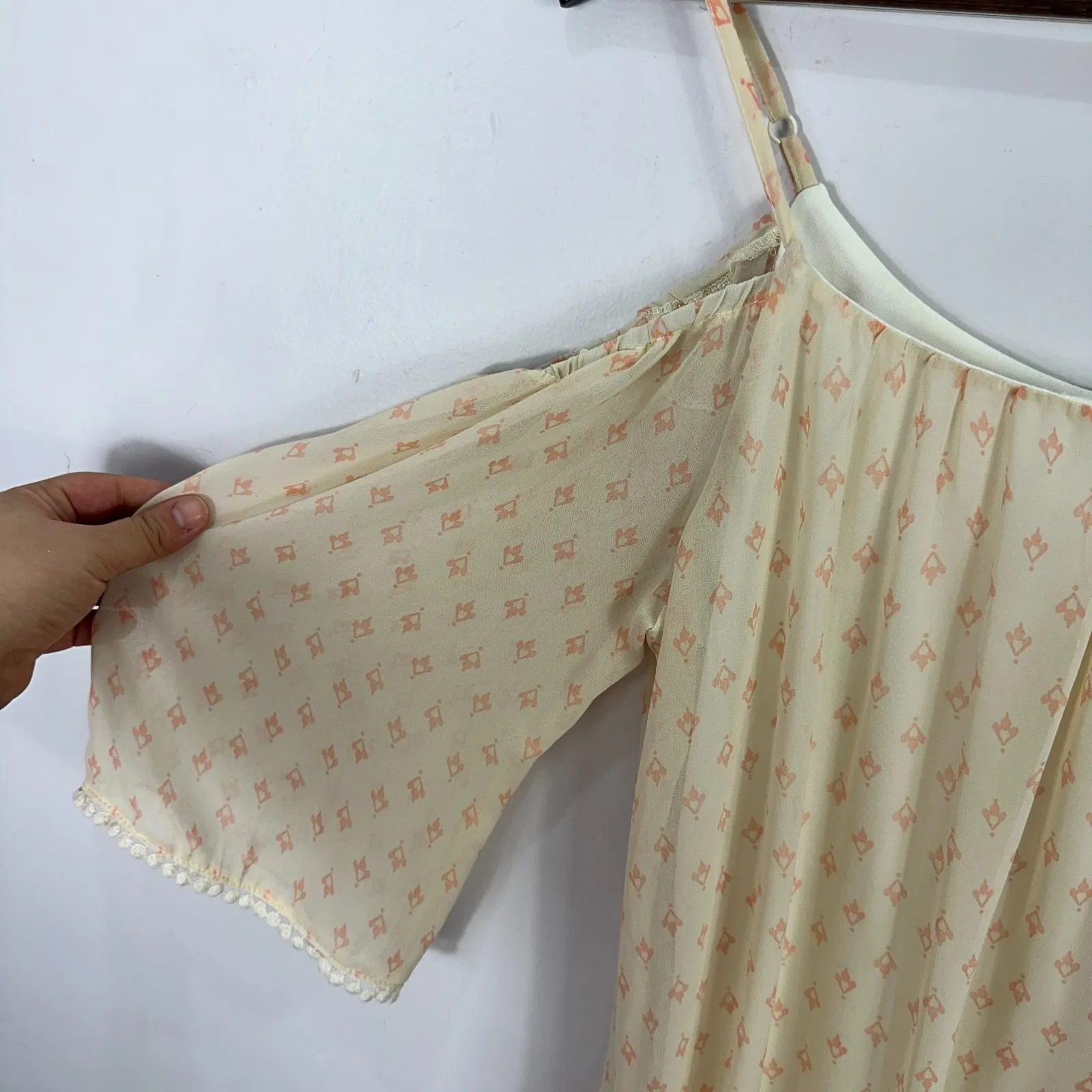 Lily Rose Boho Hippie Dress Women S Cream Pink Cold Shoulder Floral‎ Cottage Y2K - Image 4