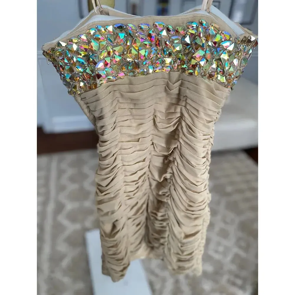 La Femme Cocktail Dress Sparkle Jeweled Ruched Party Wedding Bachelorette Rich - Image 3